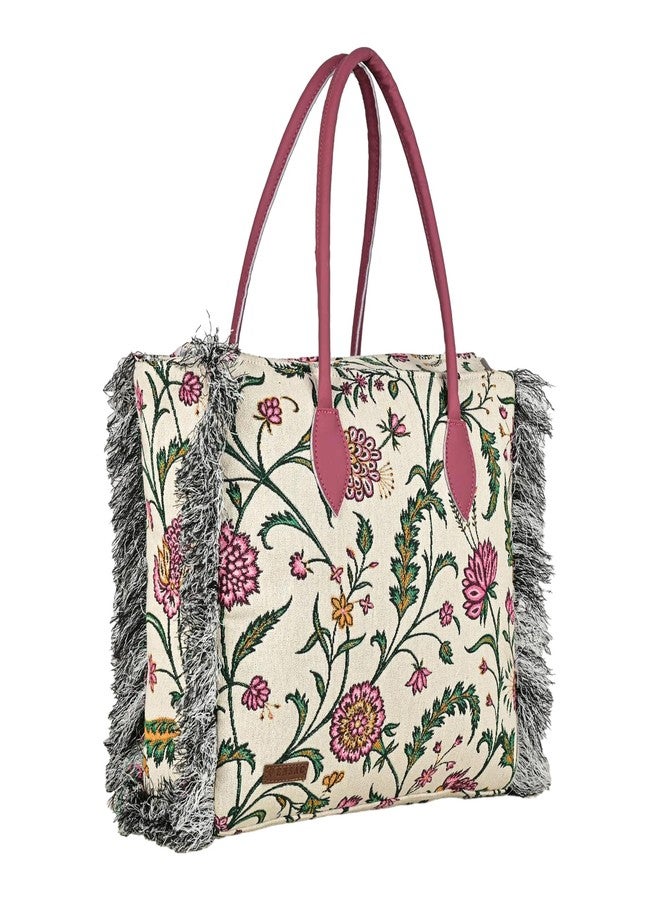 ENSAC Premium Cotton Tote Bag for Women, Stylish Handbag for women with Zip Closure | Fit for Office Bag, College, Travel Use | Handcrafted in India-8 (Pink) - Image 1